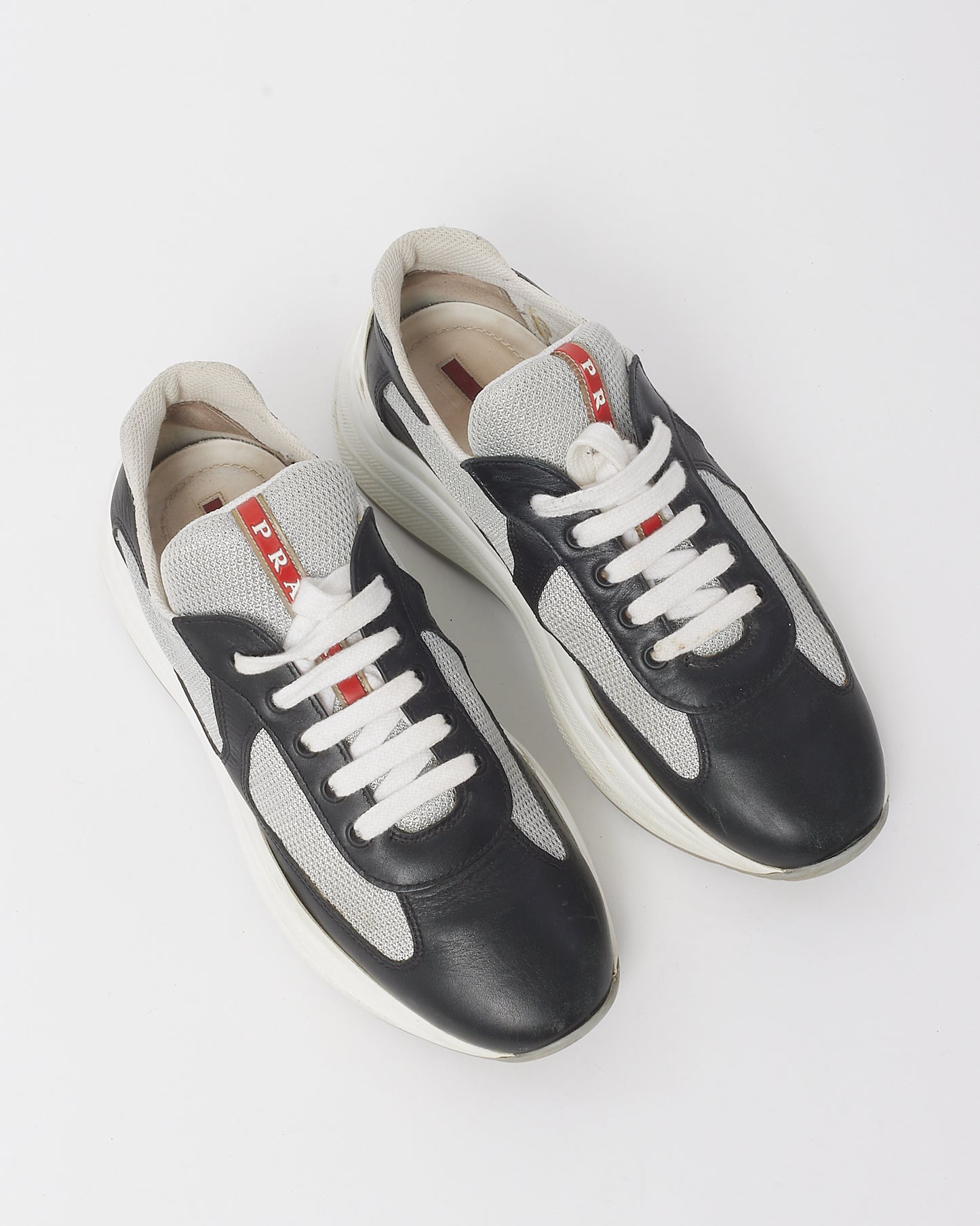 Prada Black Leather and Grey Fabric America's Cup Biker Sneakers - 39