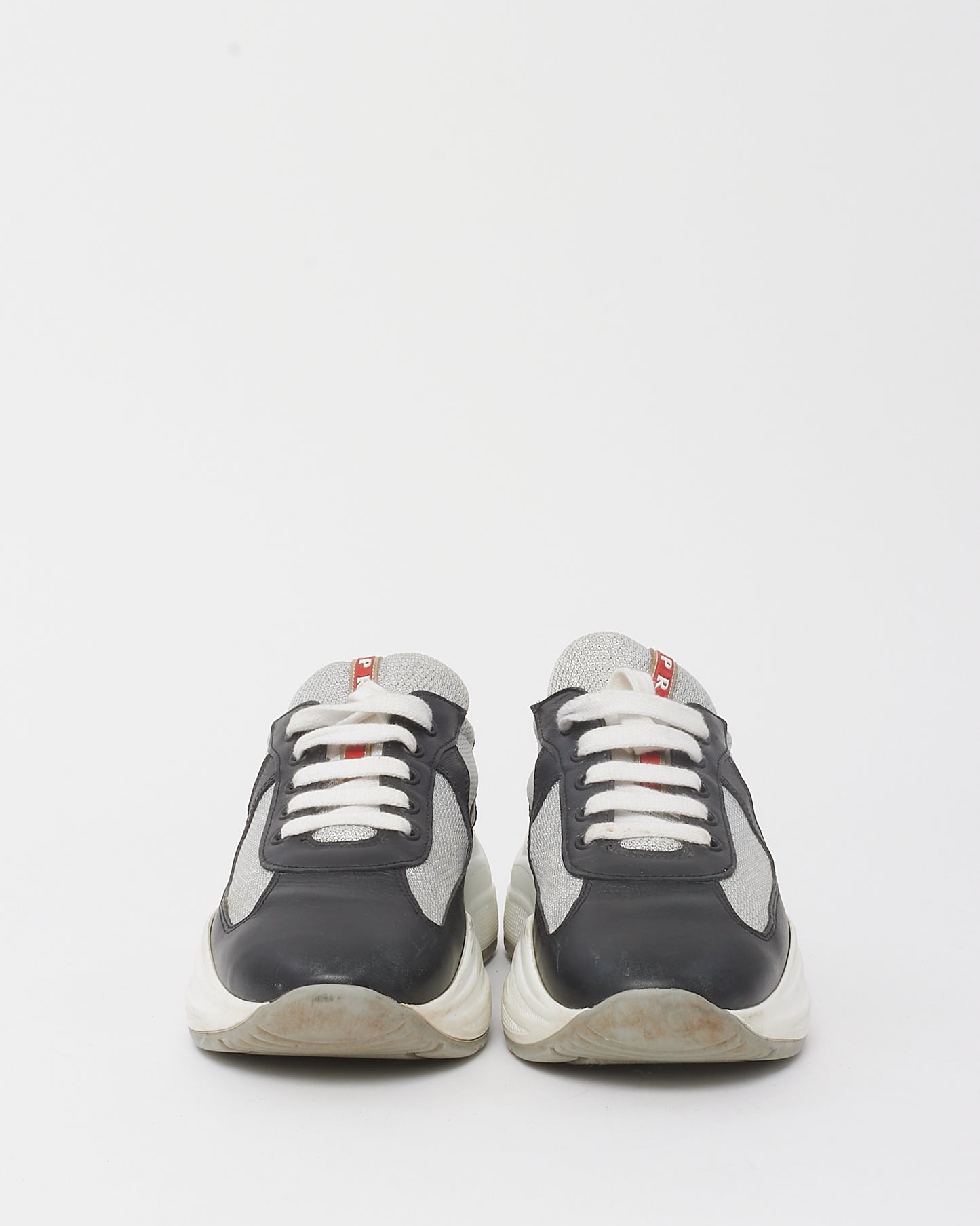 Prada Black Leather and Grey Fabric America's Cup Biker Sneakers - 39