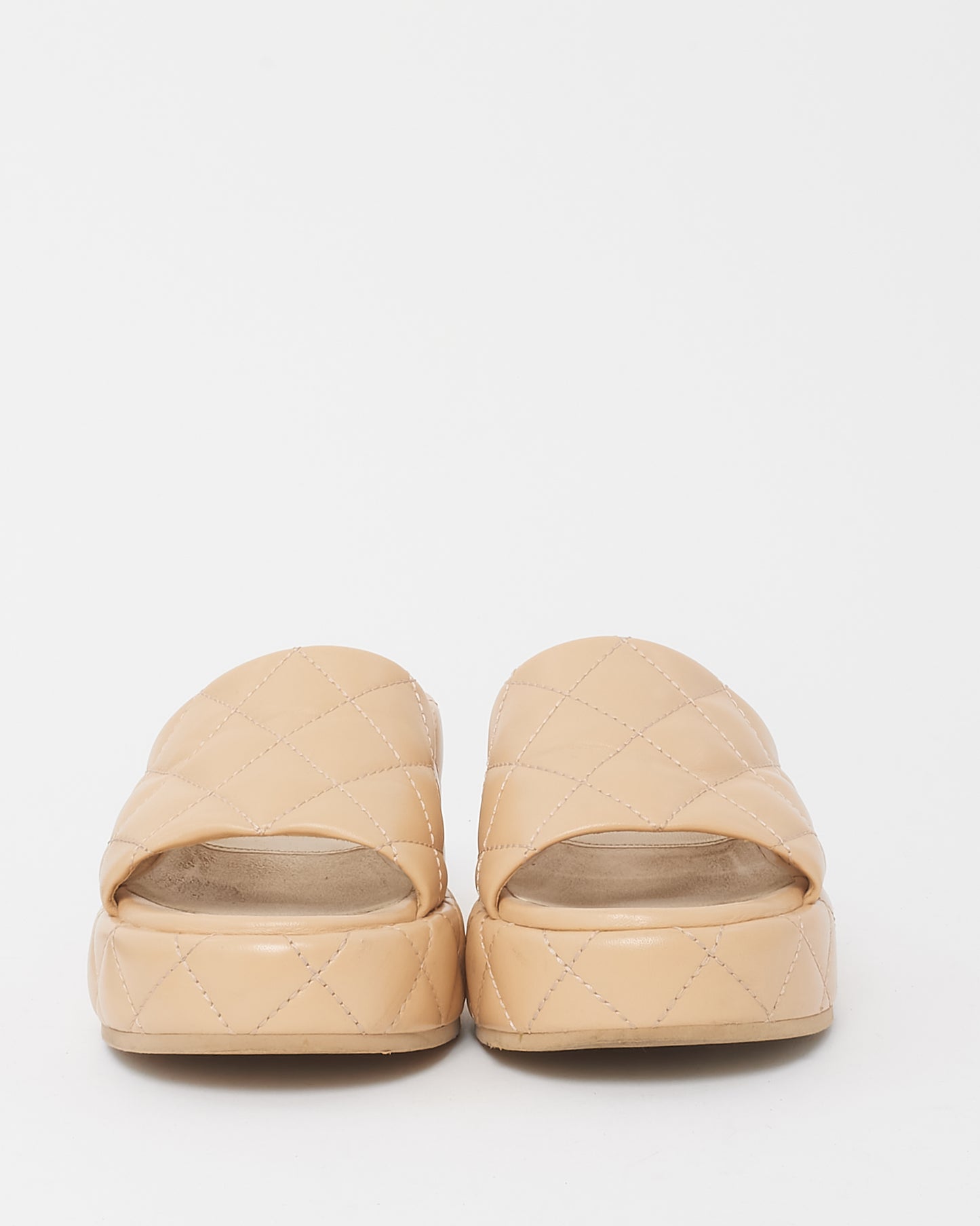 Chanel Beige Quilted Leather Interlocking CC Logo Platform Mule Sandals - 40