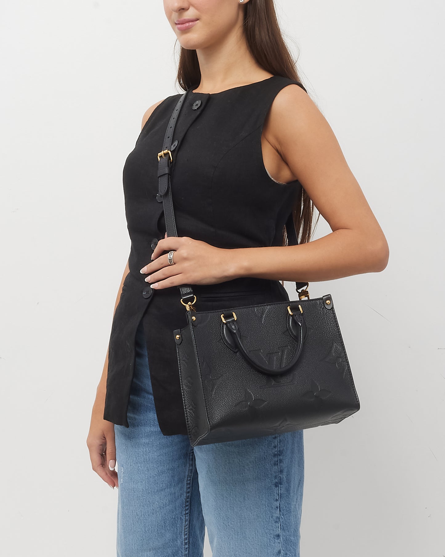 Louis Vuitton Black Monogram Empreinte Leather OnTheGo PM Bag