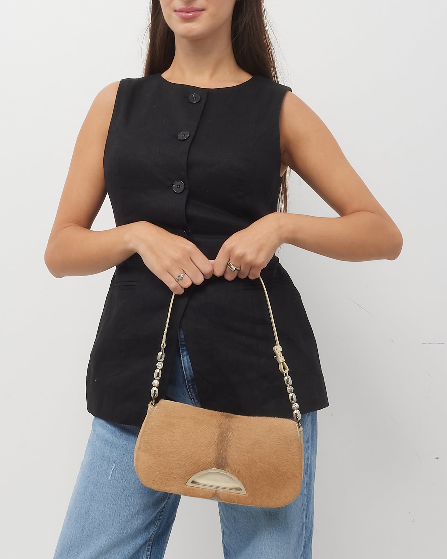 Dior Vintage Cream Pony Hair Fur Malice Chain Shoulder Bag