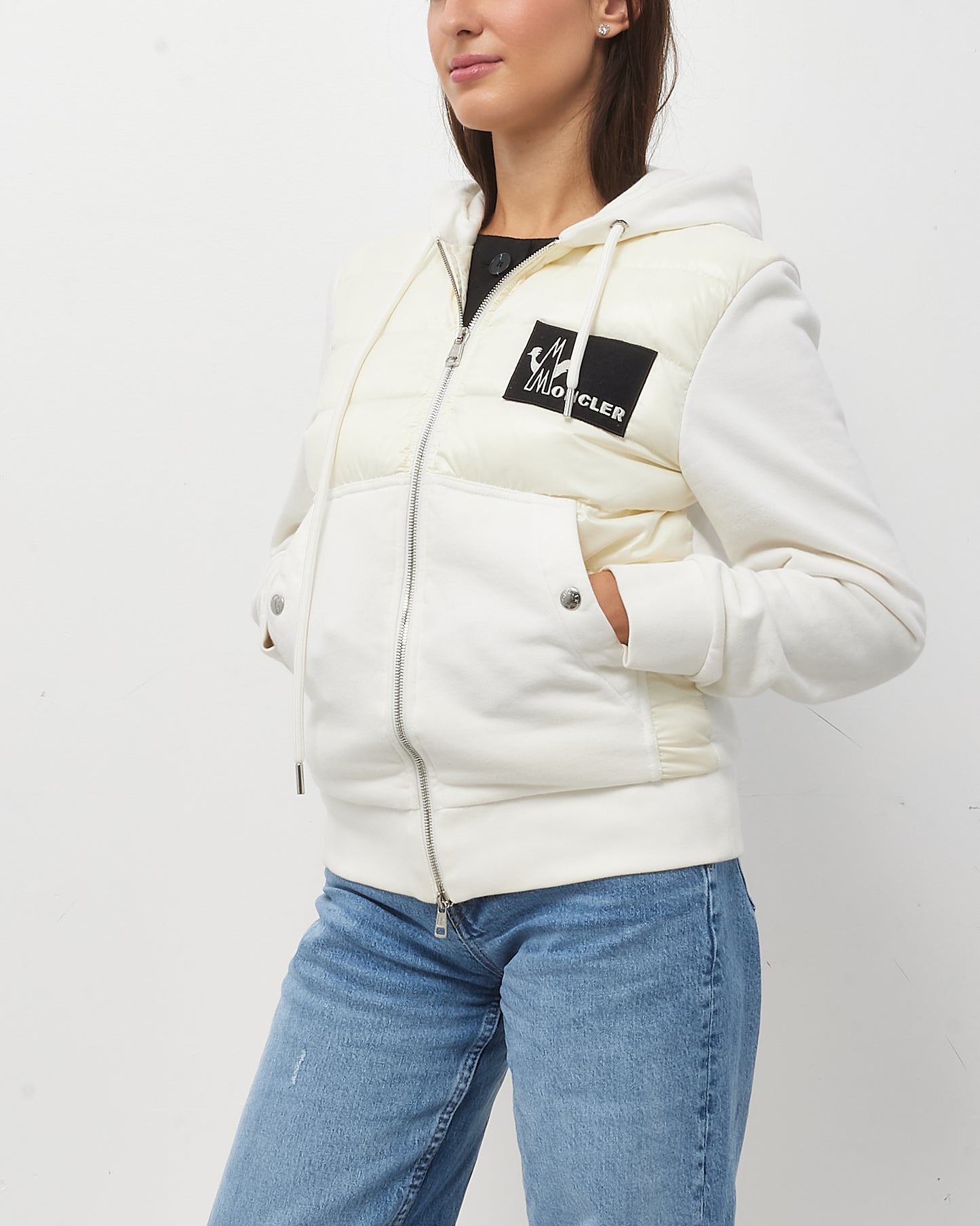 Moncler Men's White Nylon Padded Maglia Zip Up Cardigan Jacket - S