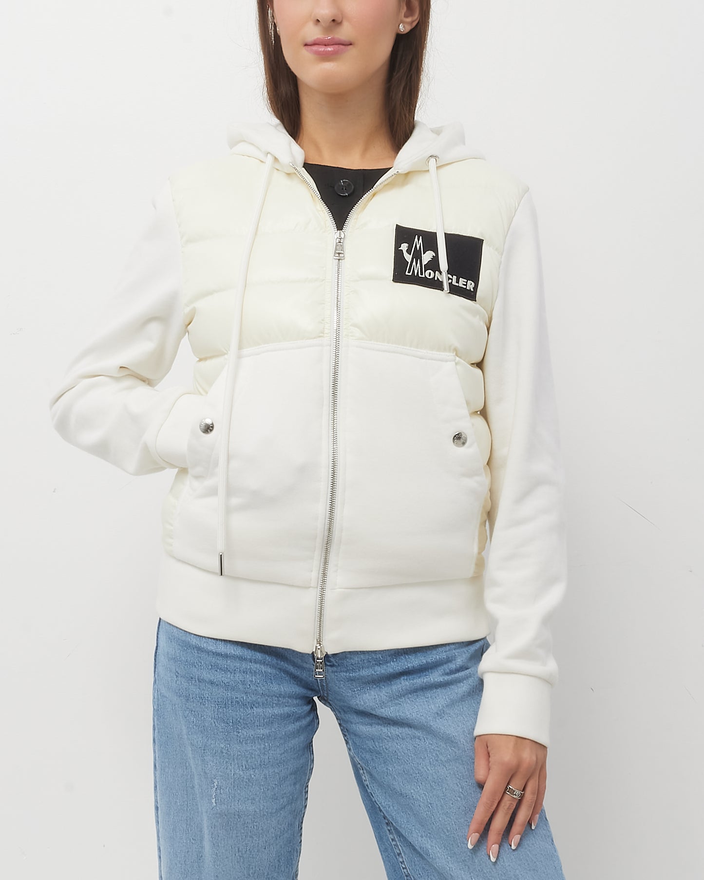 Moncler Men's White Nylon Padded Maglia Zip Up Cardigan Jacket - S