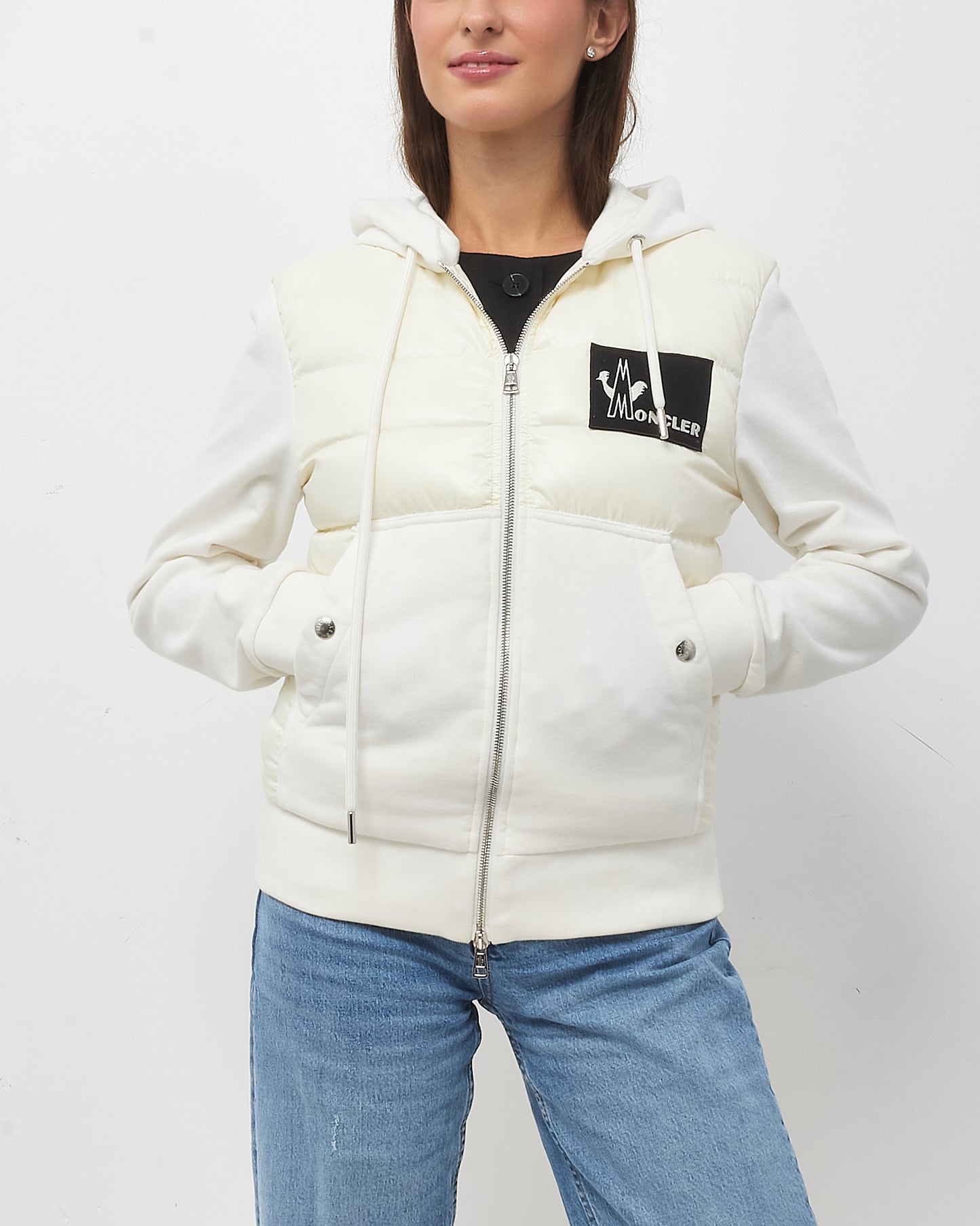 Moncler Men's White Nylon Padded Maglia Zip Up Cardigan Jacket - S