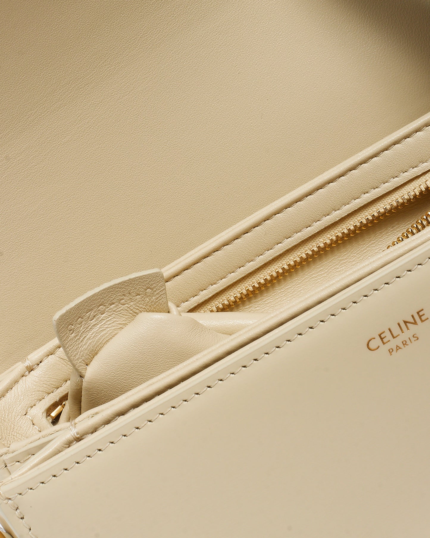 Celine Beige Smooth Leather Teen Triomphe Crossbody Bag GHW