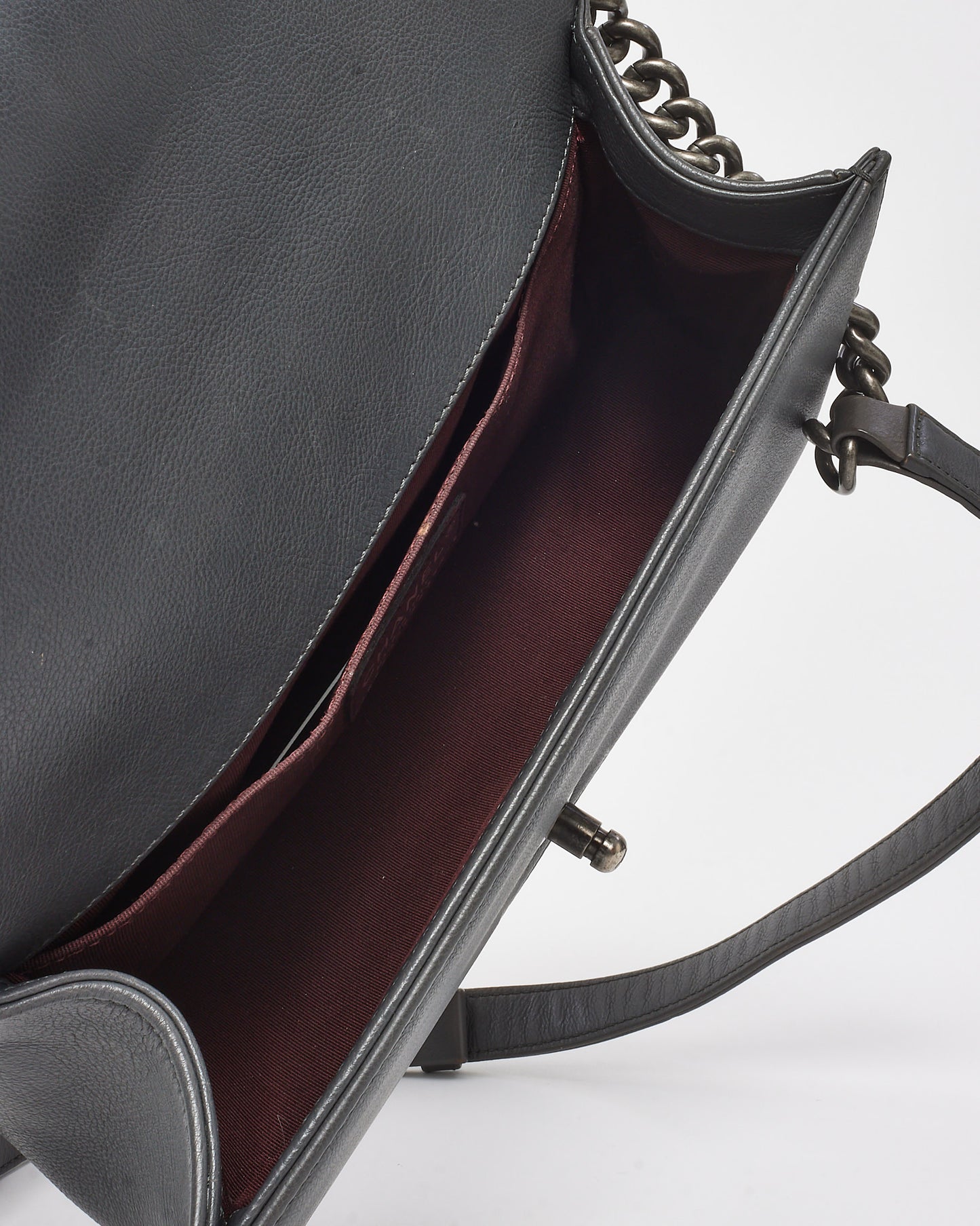 Chanel Dark Grey Quilted Caviar Leather Old Medium Boy Bag