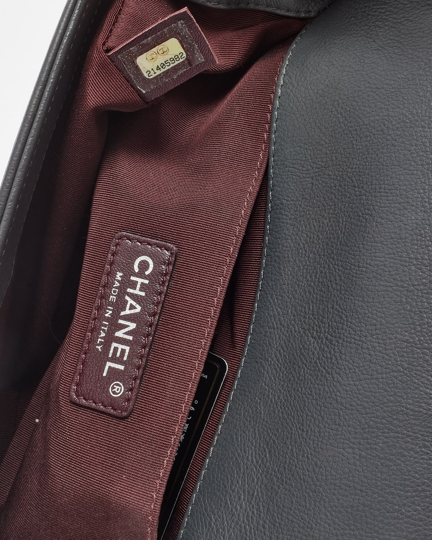 Chanel Dark Grey Quilted Caviar Leather Old Medium Boy Bag