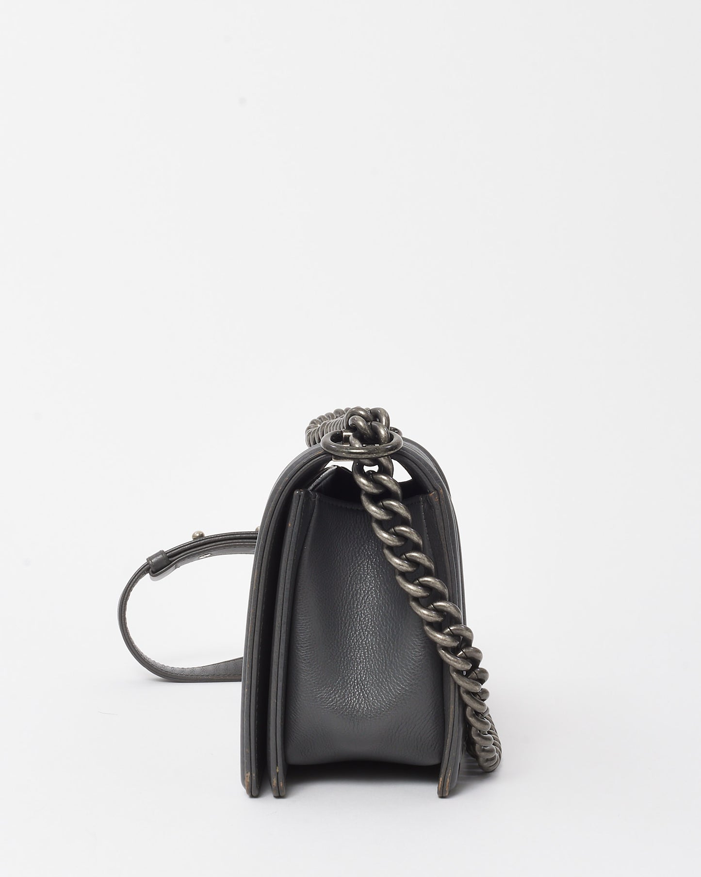 Chanel Dark Grey Quilted Caviar Leather Old Medium Boy Bag