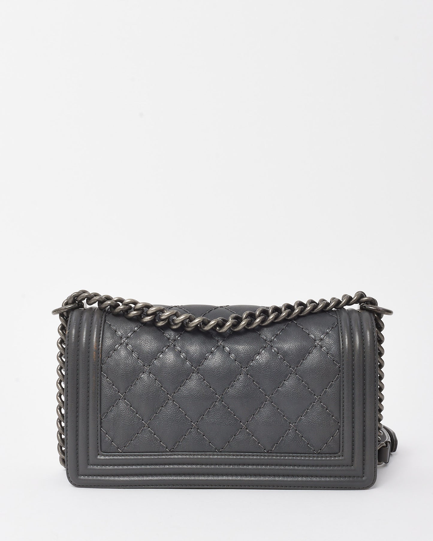Chanel Dark Grey Quilted Caviar Leather Old Medium Boy Bag