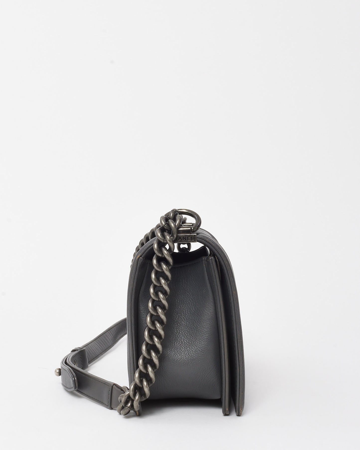 Chanel Dark Grey Quilted Caviar Leather Old Medium Boy Bag