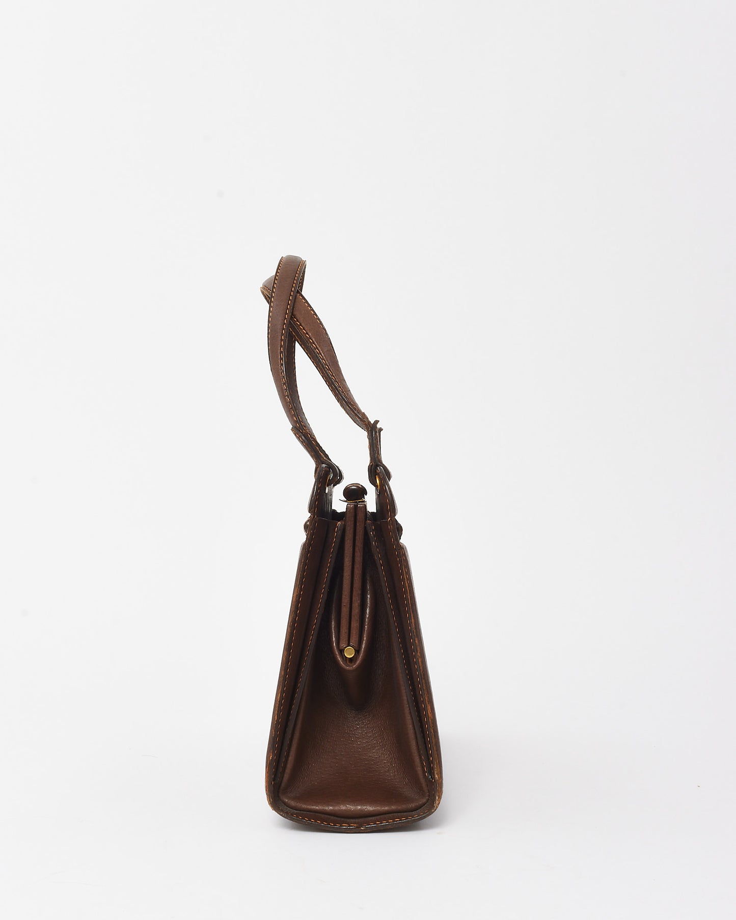 Gucci Vintage Brown Leather Bamboo Detail Top Handle Bag