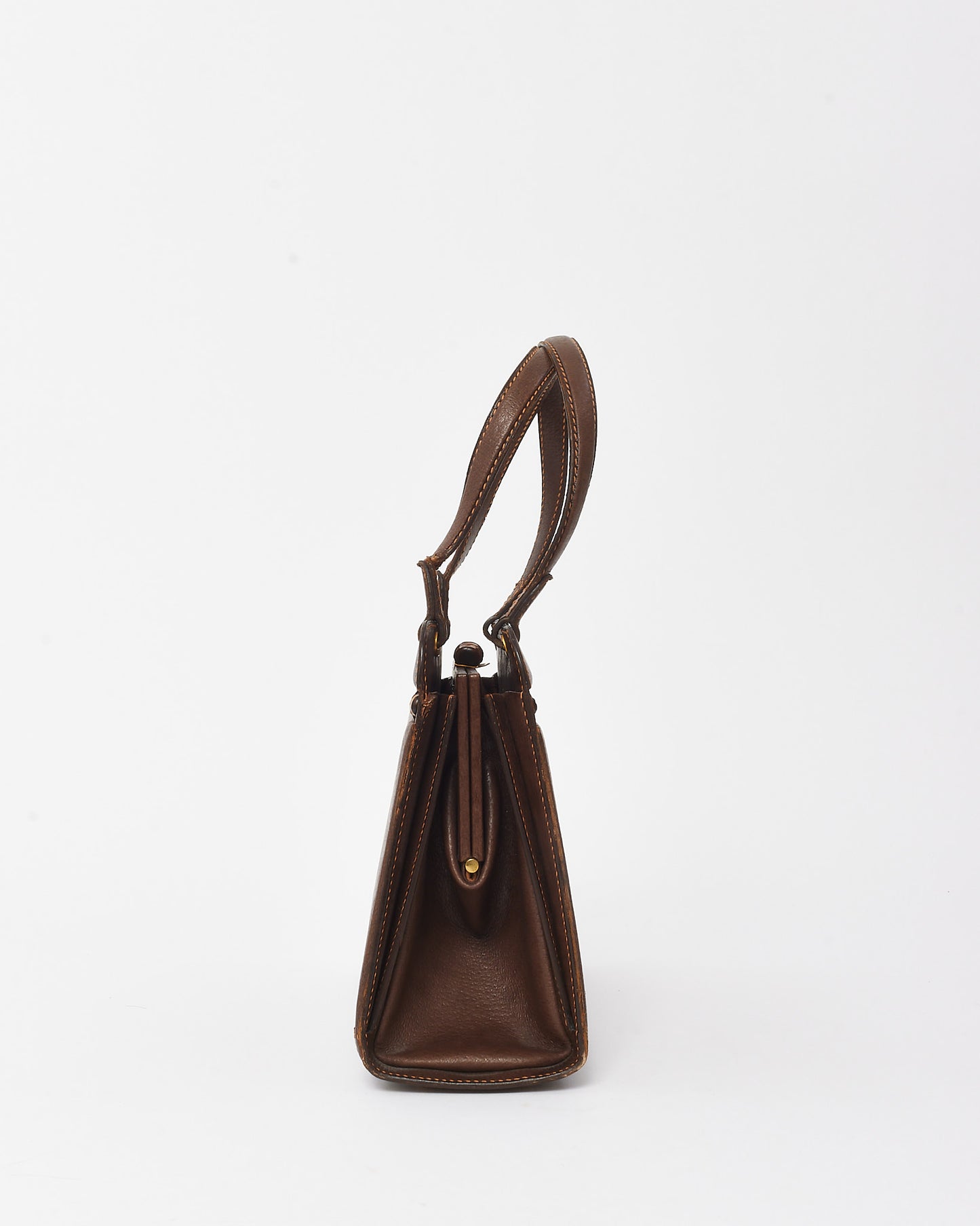 Gucci Vintage Brown Leather Bamboo Detail Top Handle Bag