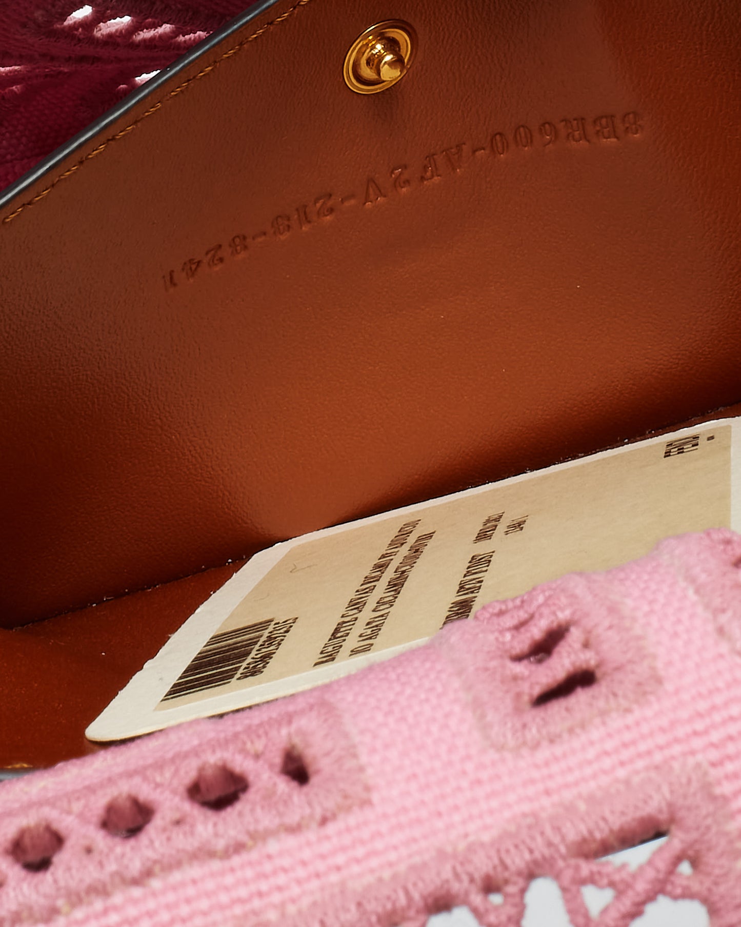 Fendi Pink Embroidered and Perforated Canvas Openwork FF Medium Baguette Bag with Strap