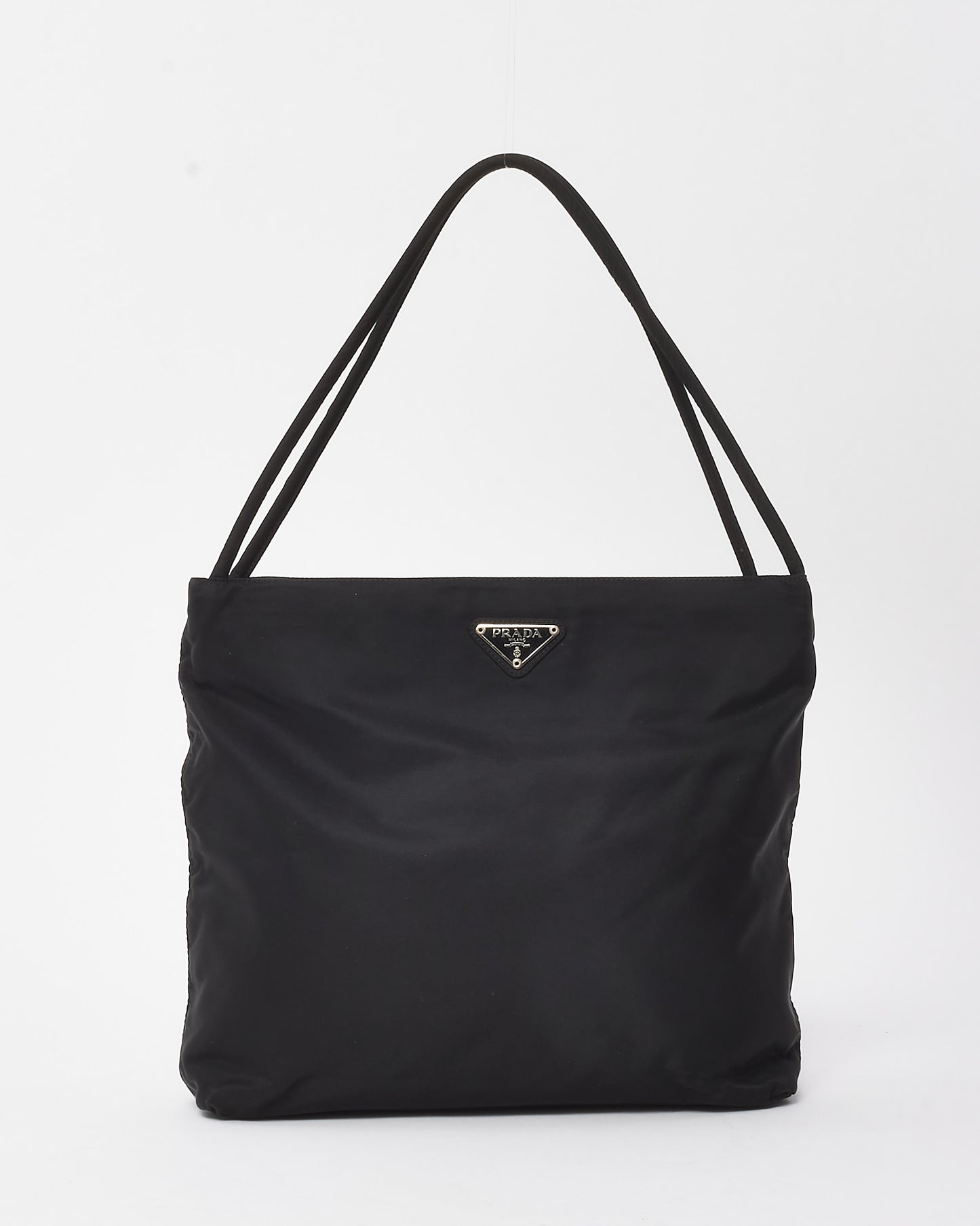 Prada Black Tessuto Nylon Logo Double Strap Shoulder Bag