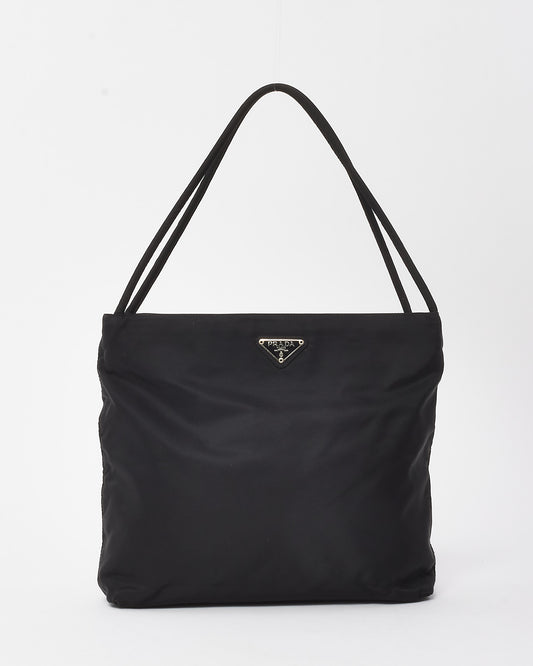 Prada Black Tessuto Nylon Logo Double Strap Shoulder Bag
