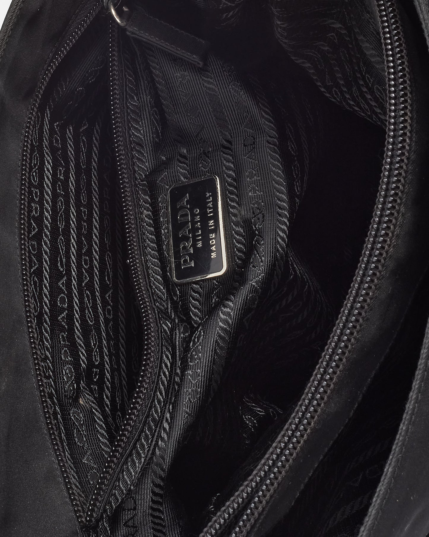 Prada Black Tessuto Nylon Logo Double Strap Shoulder Bag