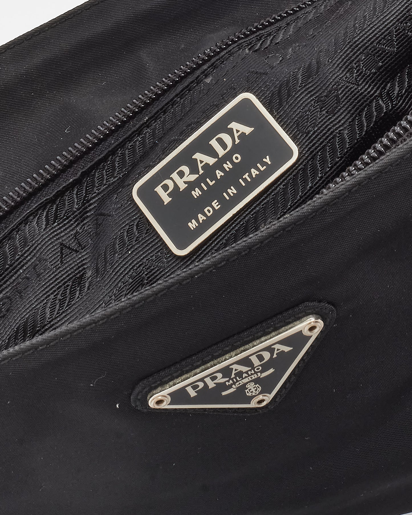 Prada Black Tessuto Nylon Logo Double Strap Shoulder Bag