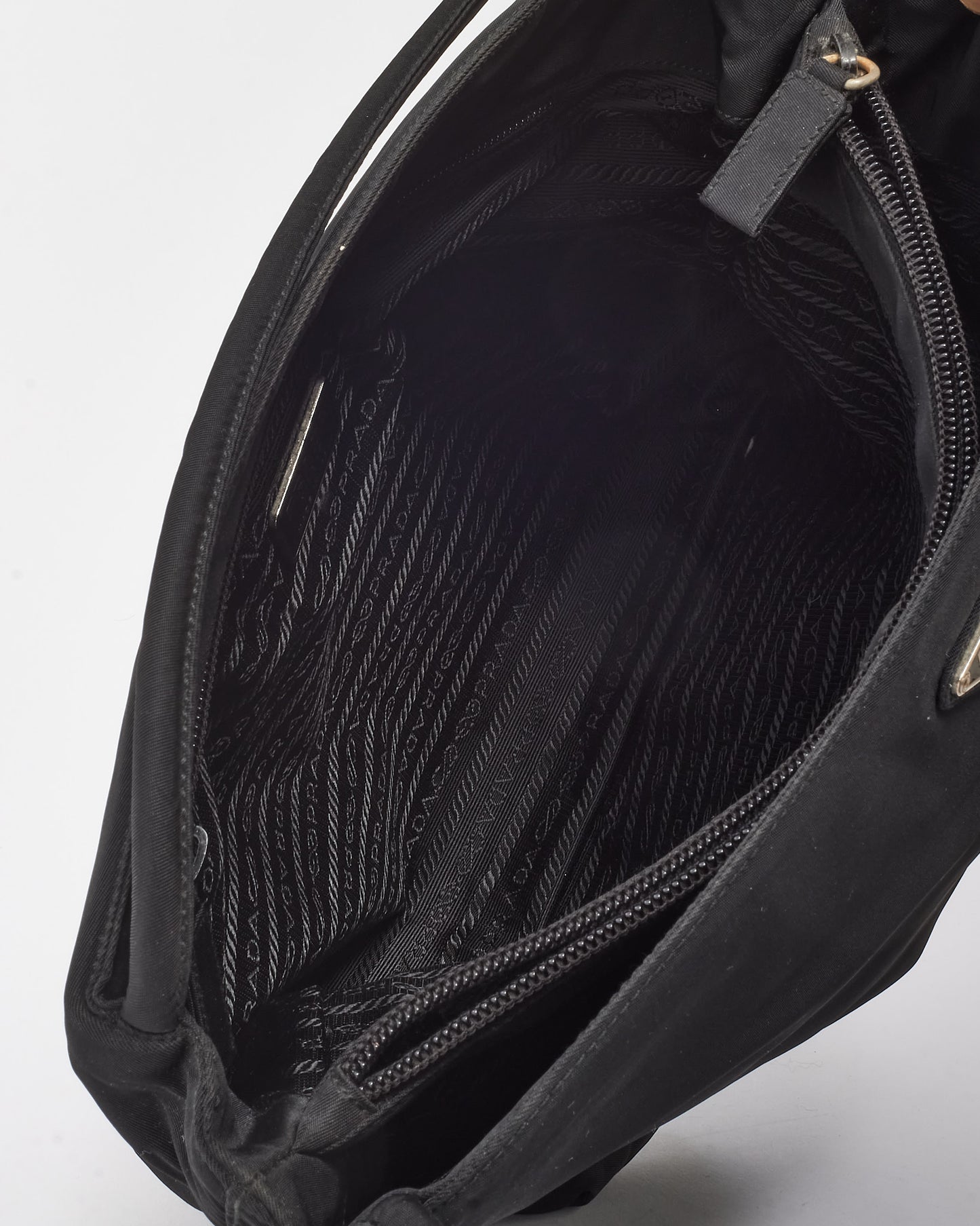 Prada Black Tessuto Nylon Logo Double Strap Shoulder Bag