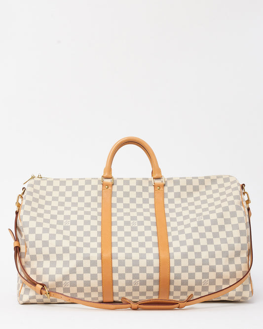Louis Vuitton Damier Azur Coated Canvas Keepall Bandoulière 55 Duffle Bag