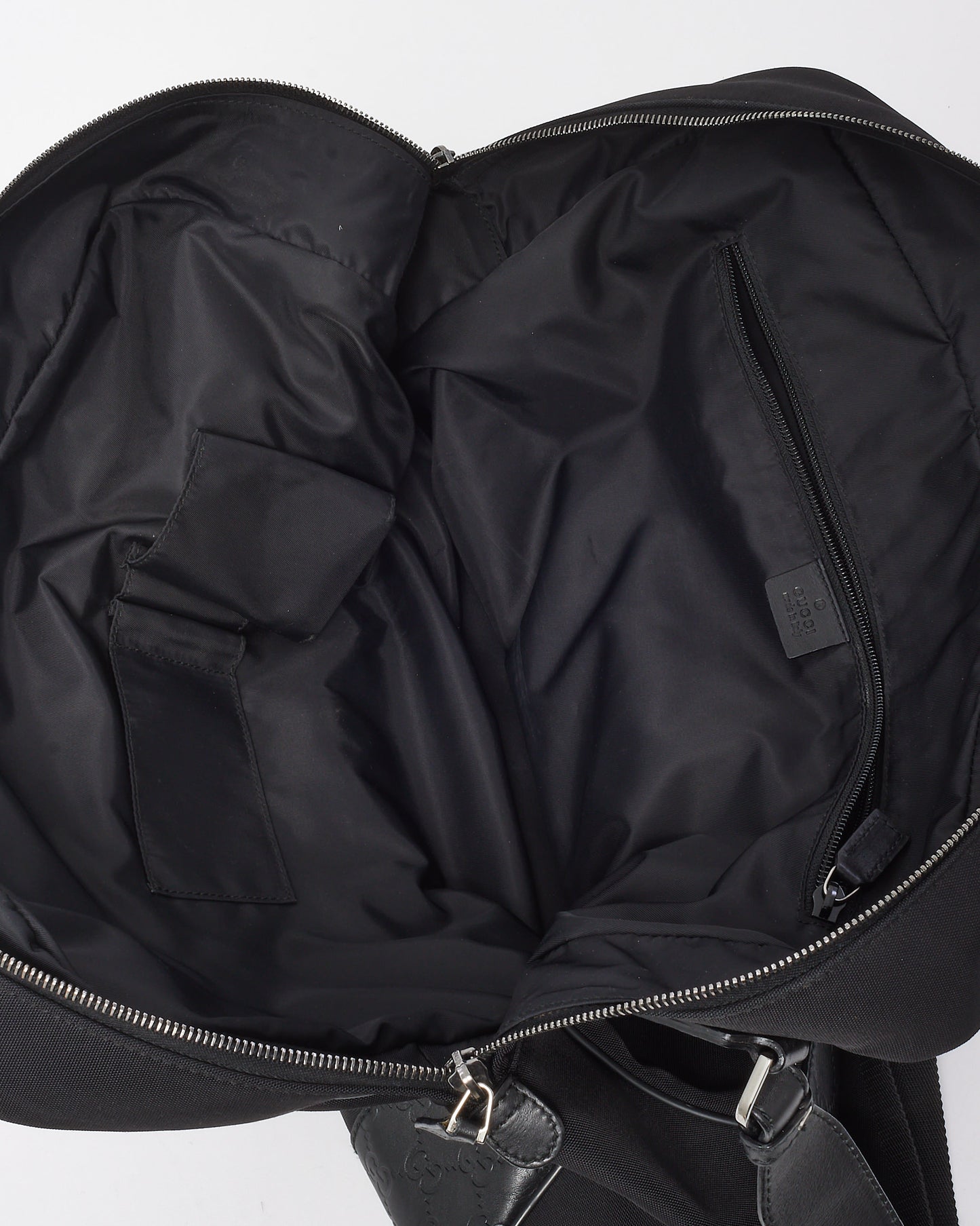 Gucci Vintage Black Guccissima Embossed Leather and Nylon Travel Bag