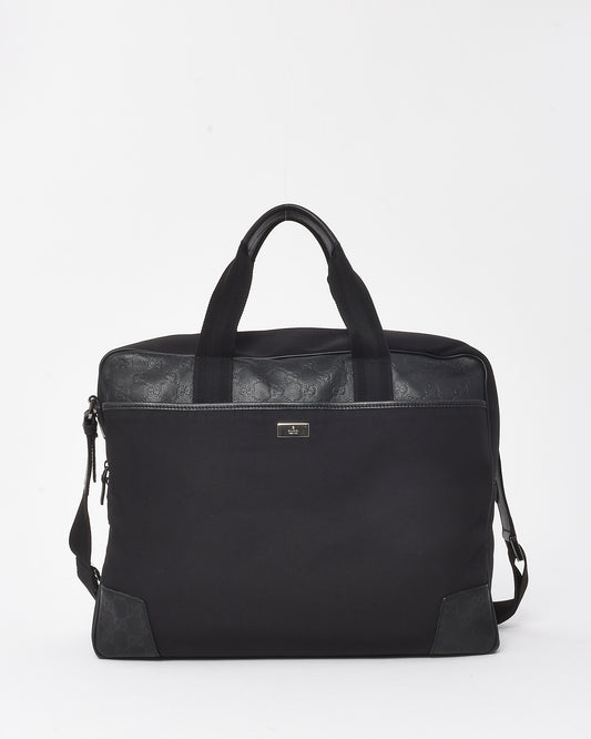 Gucci Vintage Black Guccissima Embossed Leather and Nylon Travel Bag