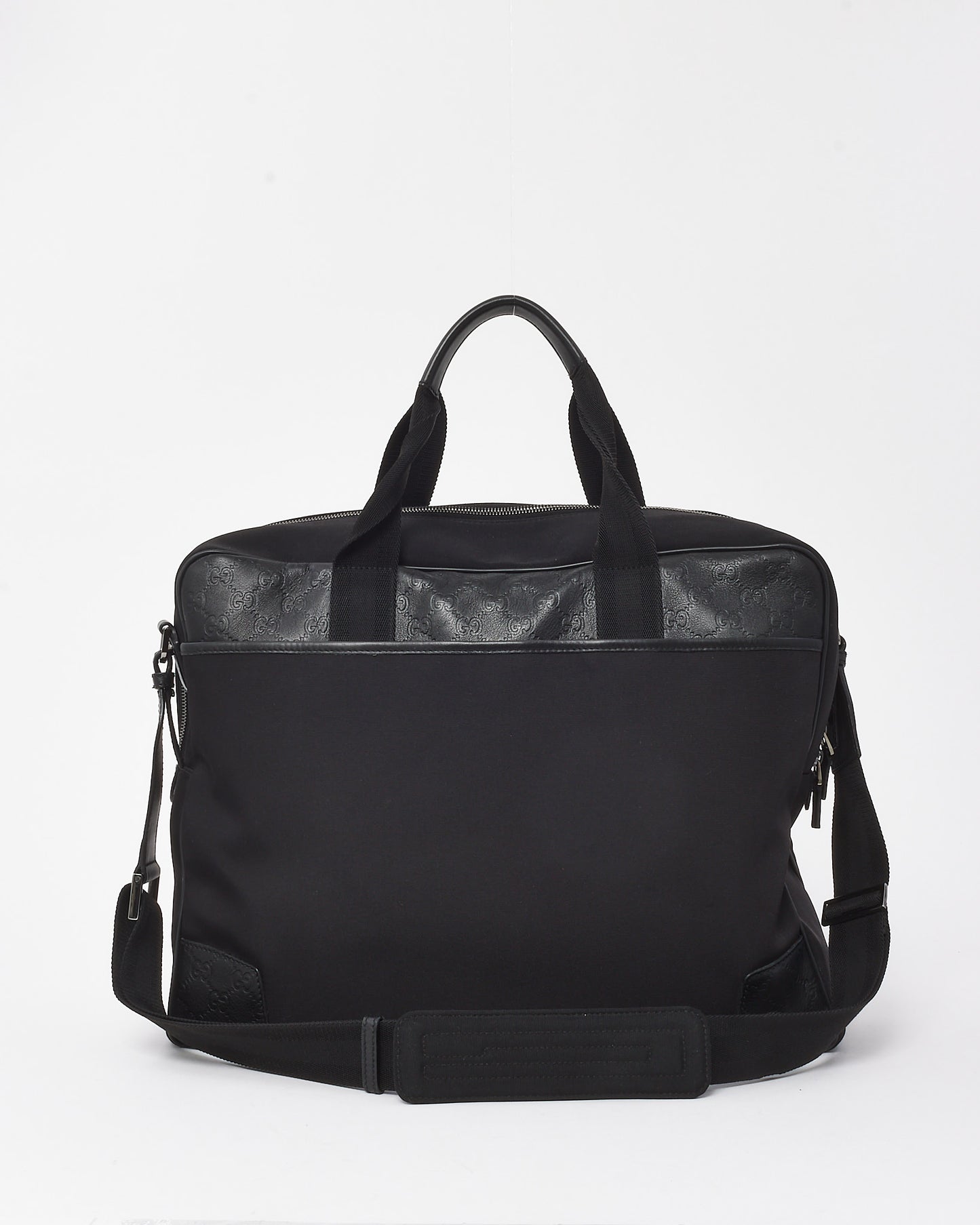 Gucci Vintage Black Guccissima Embossed Leather and Nylon Travel Bag