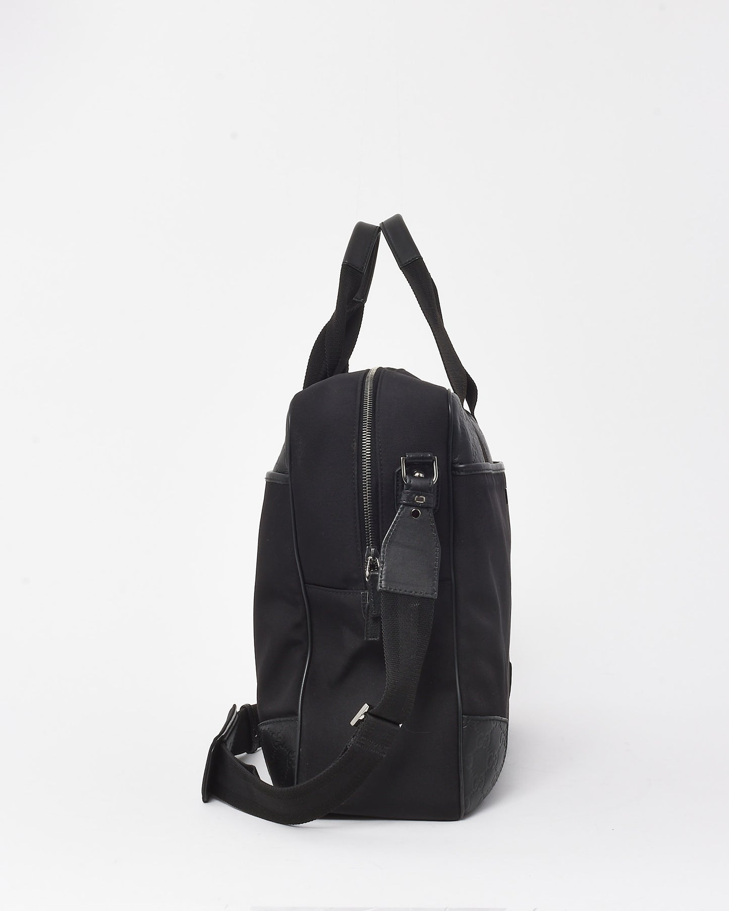 Gucci Vintage Black Guccissima Embossed Leather and Nylon Travel Bag