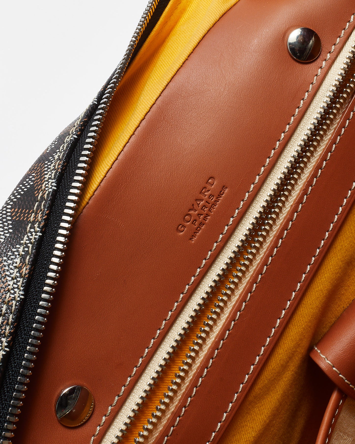 Goyard Tan Leather and Black Goyardine Coated Canvas Ambassade MM Briefcase Bag with Strap