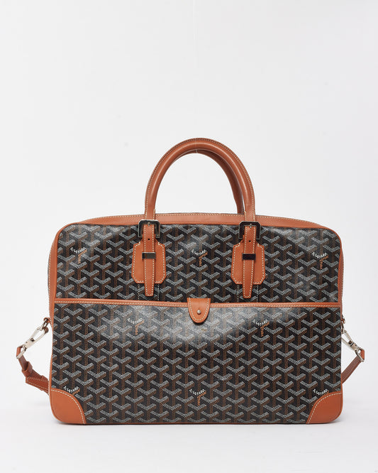 Goyard Tan Leather and Black Goyardine Coated Canvas Ambassade MM Briefcase Bag with Strap