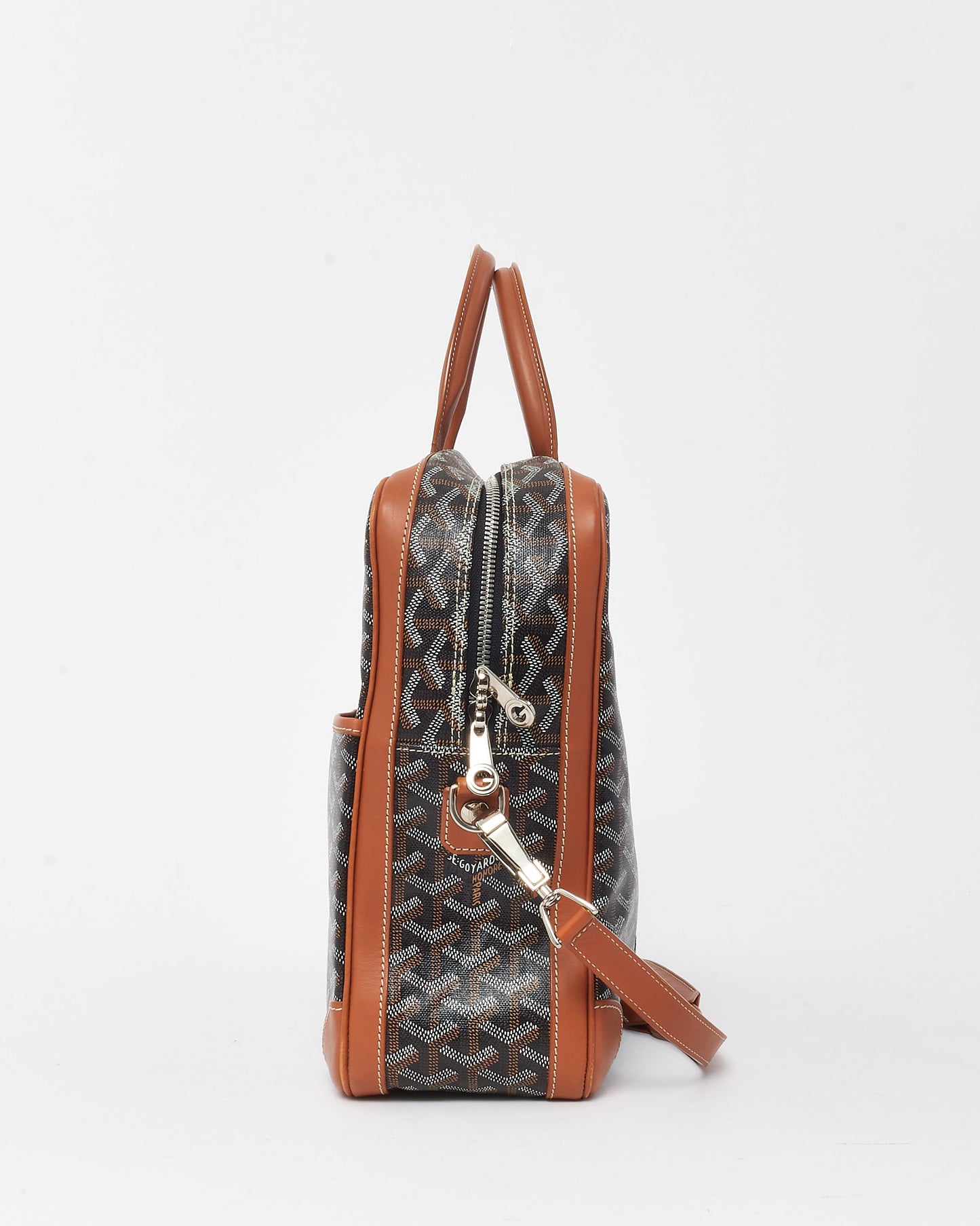 Goyard Tan Leather and Black Goyardine Coated Canvas Ambassade MM Briefcase Bag with Strap