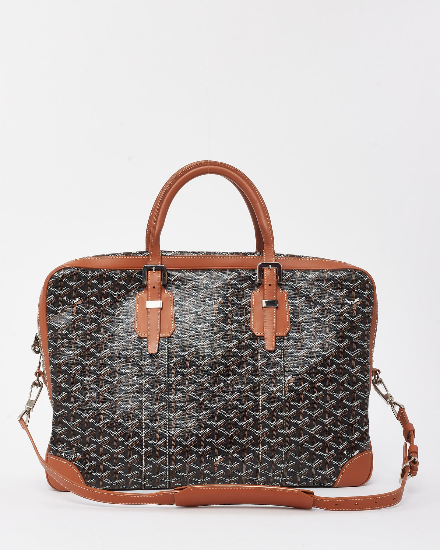 Goyard Tan Leather and Black Goyardine Coated Canvas Ambassade MM Briefcase Bag with Strap