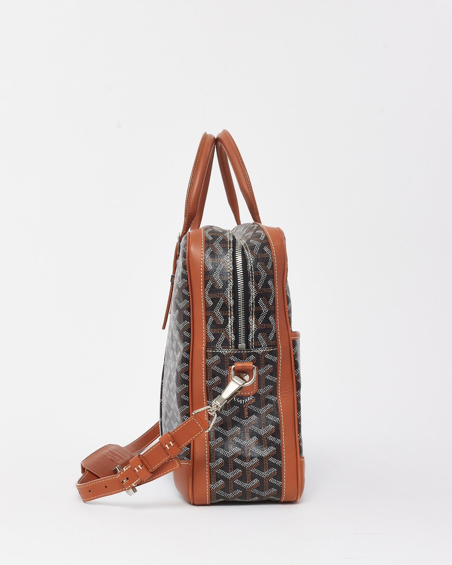 Goyard Tan Leather and Black Goyardine Coated Canvas Ambassade MM Briefcase Bag with Strap