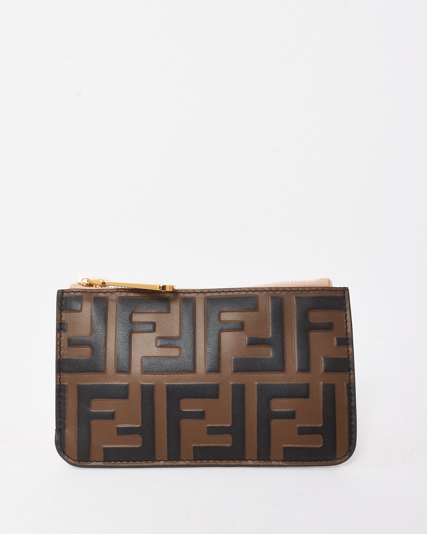 Fendi Pink Canvas with FF Black and Brown Embossed Leather Card Case Pouch