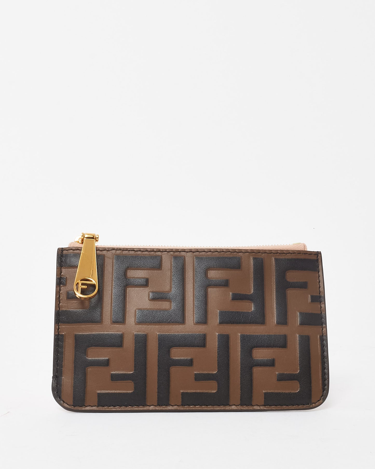 Fendi Pink Canvas with FF Black and Brown Embossed Leather Card Case Pouch