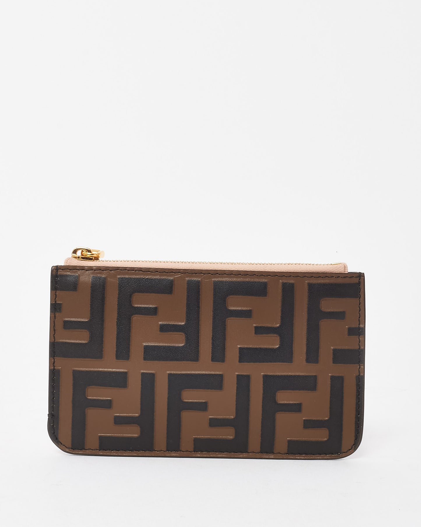 Fendi Pink Canvas with FF Black and Brown Embossed Leather Card Case Pouch