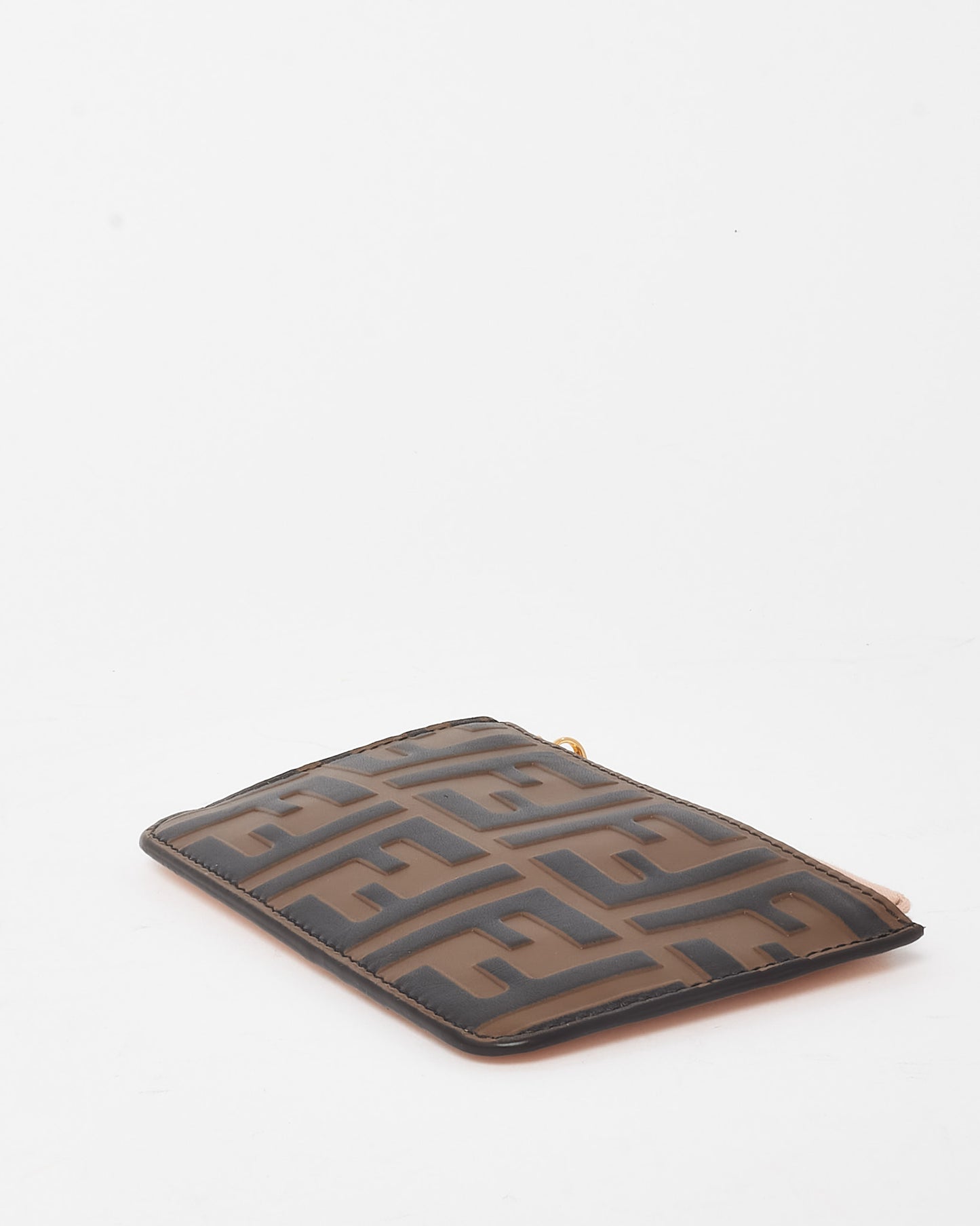 Fendi Pink Canvas with FF Black and Brown Embossed Leather Card Case Pouch