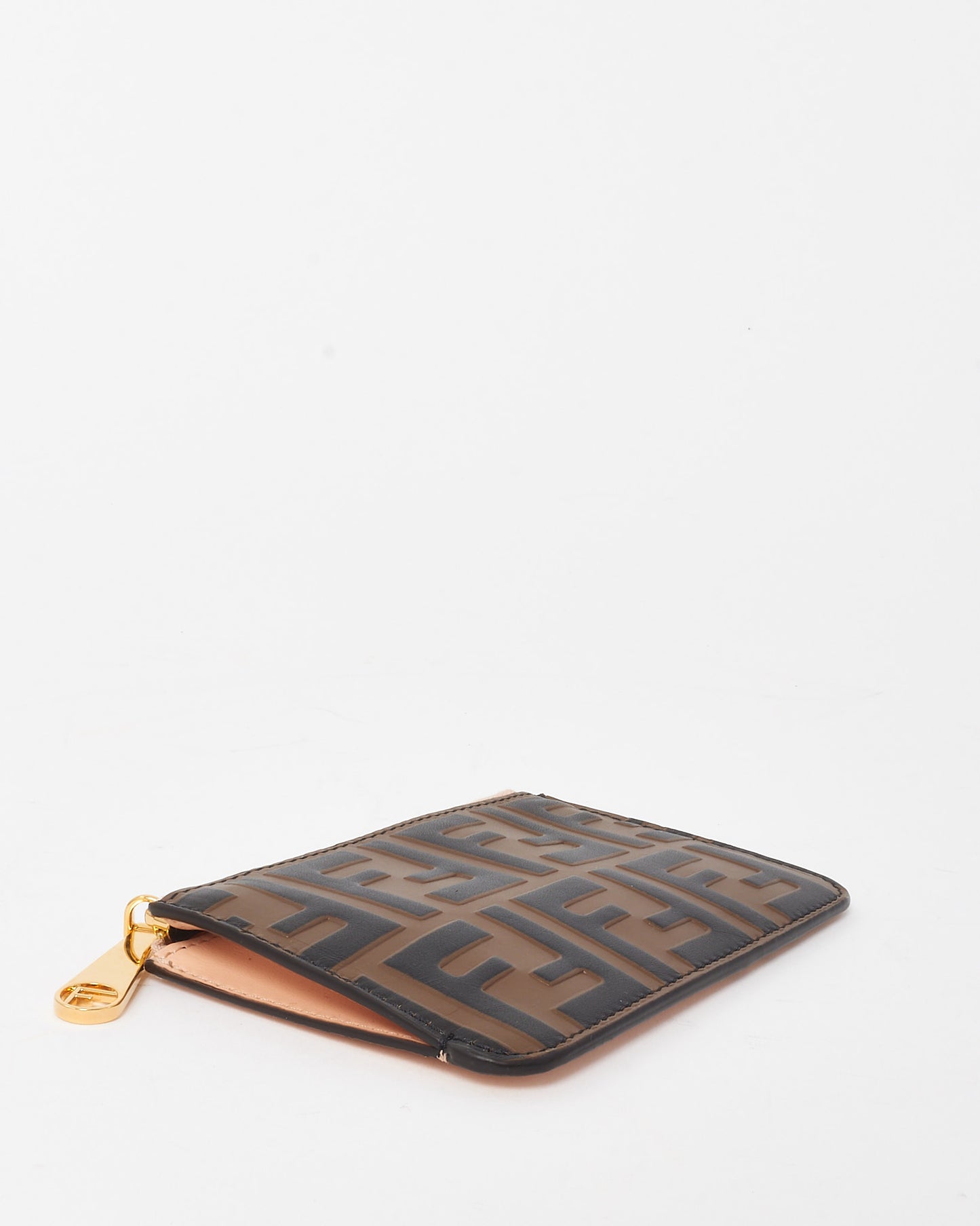 Fendi Pink Canvas with FF Black and Brown Embossed Leather Card Case Pouch