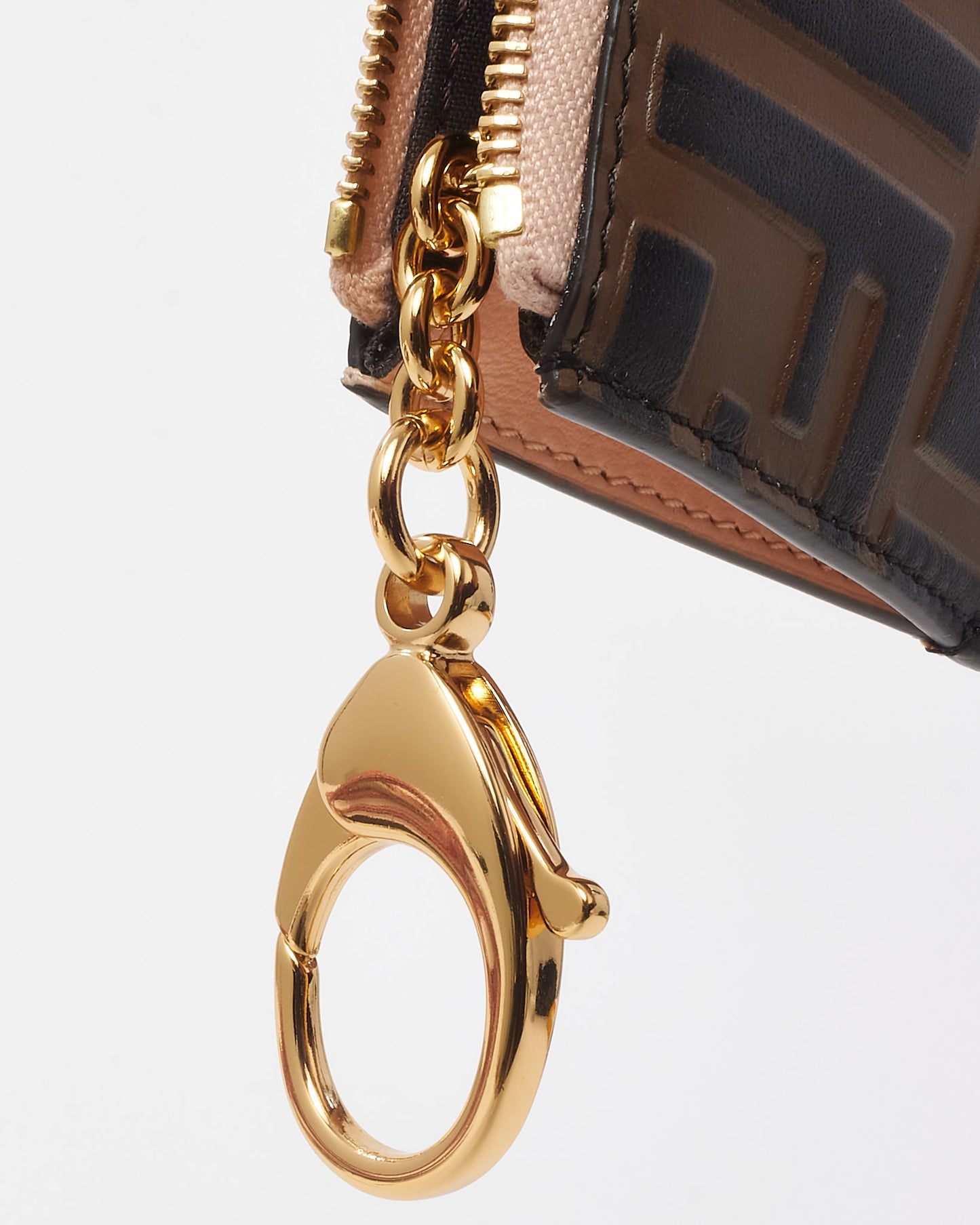 Fendi Pink Canvas with FF Black and Brown Embossed Leather Card Case Pouch