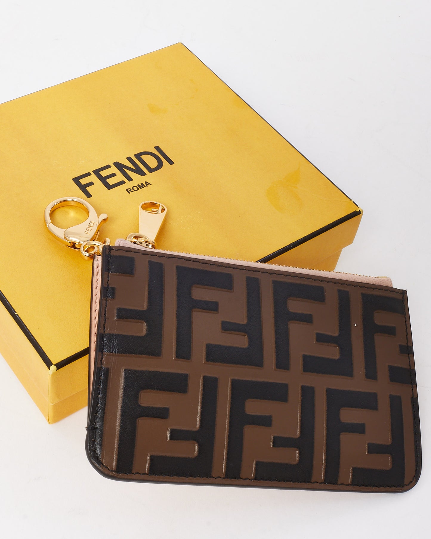 Fendi Pink Canvas with FF Black and Brown Embossed Leather Card Case Pouch