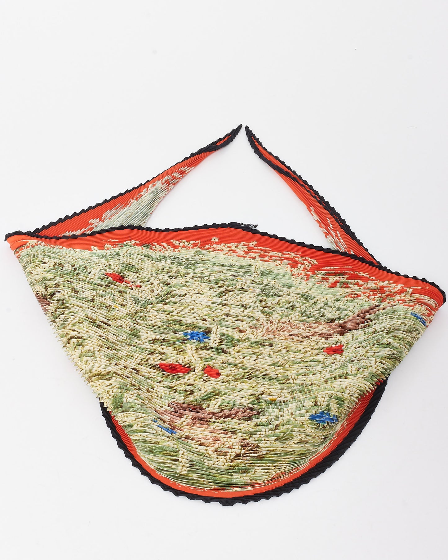 Hermès Orange/Green/Navy Multi Plissé Noel Faubourg Triangular Scarf