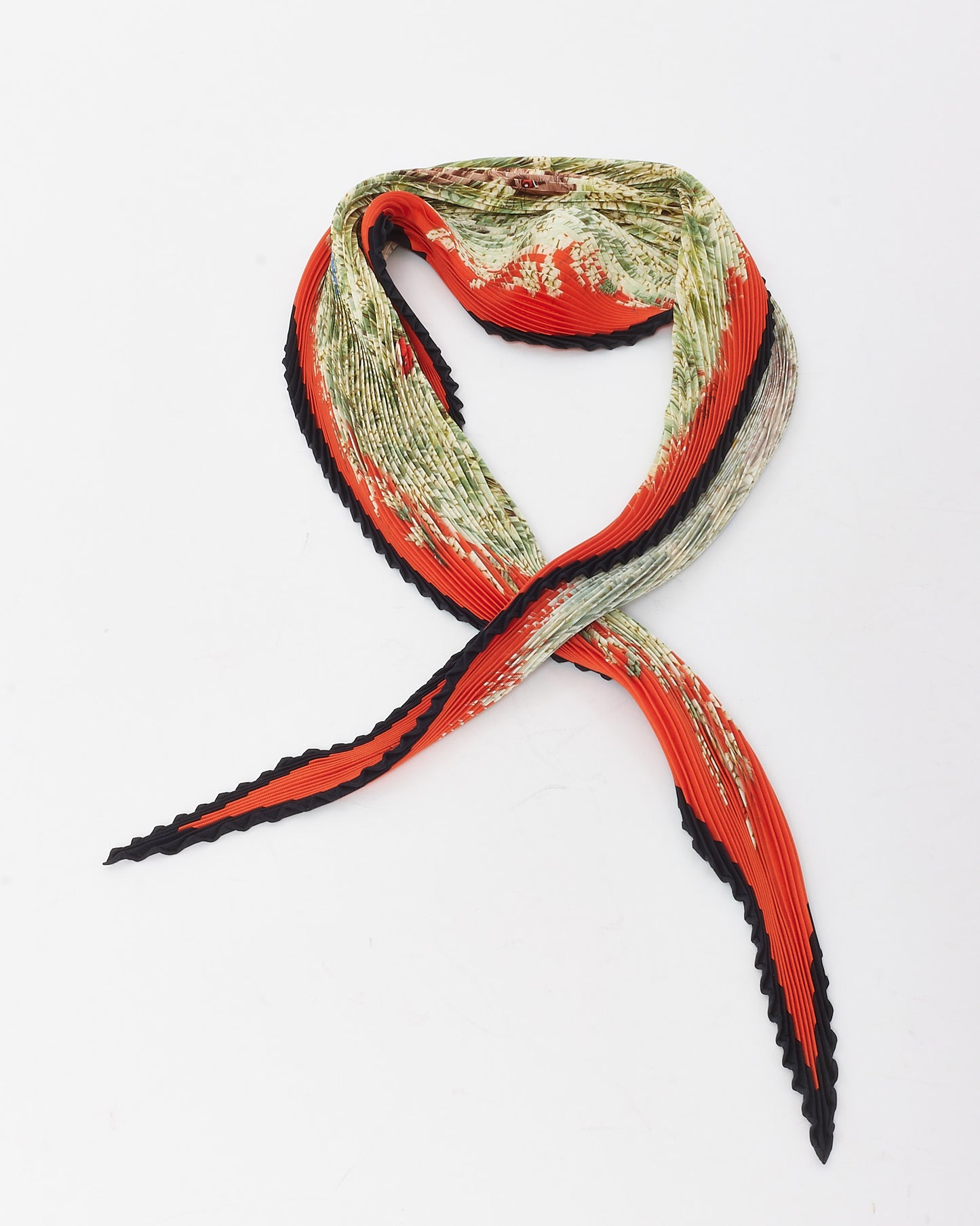 Hermès Orange/Green/Navy Multi Plissé Noel Faubourg Triangular Scarf
