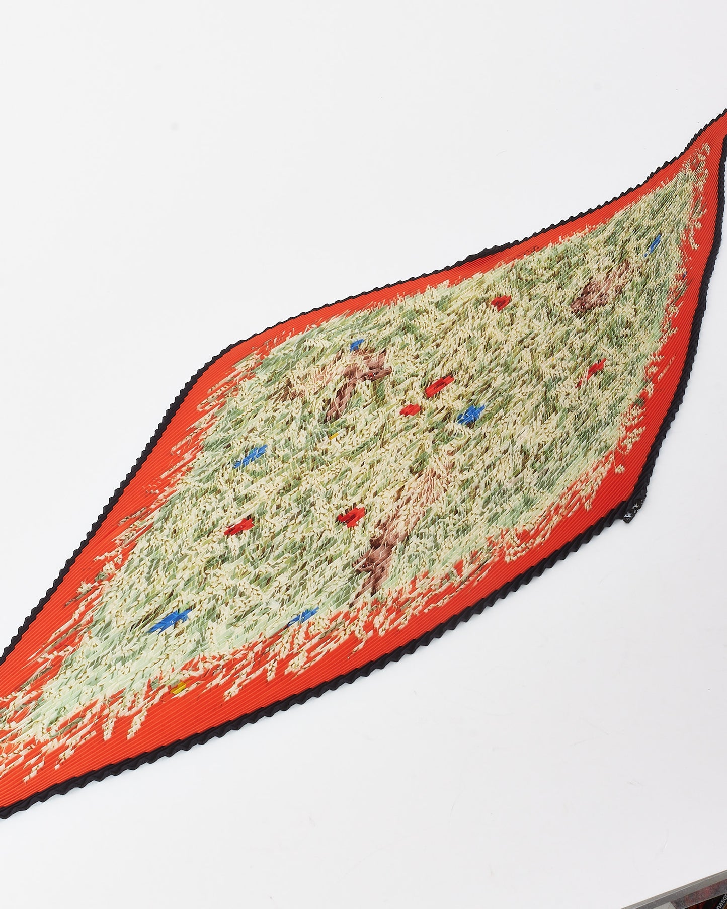 Hermès Orange/Green/Navy Multi Plissé Noel Faubourg Triangular Scarf