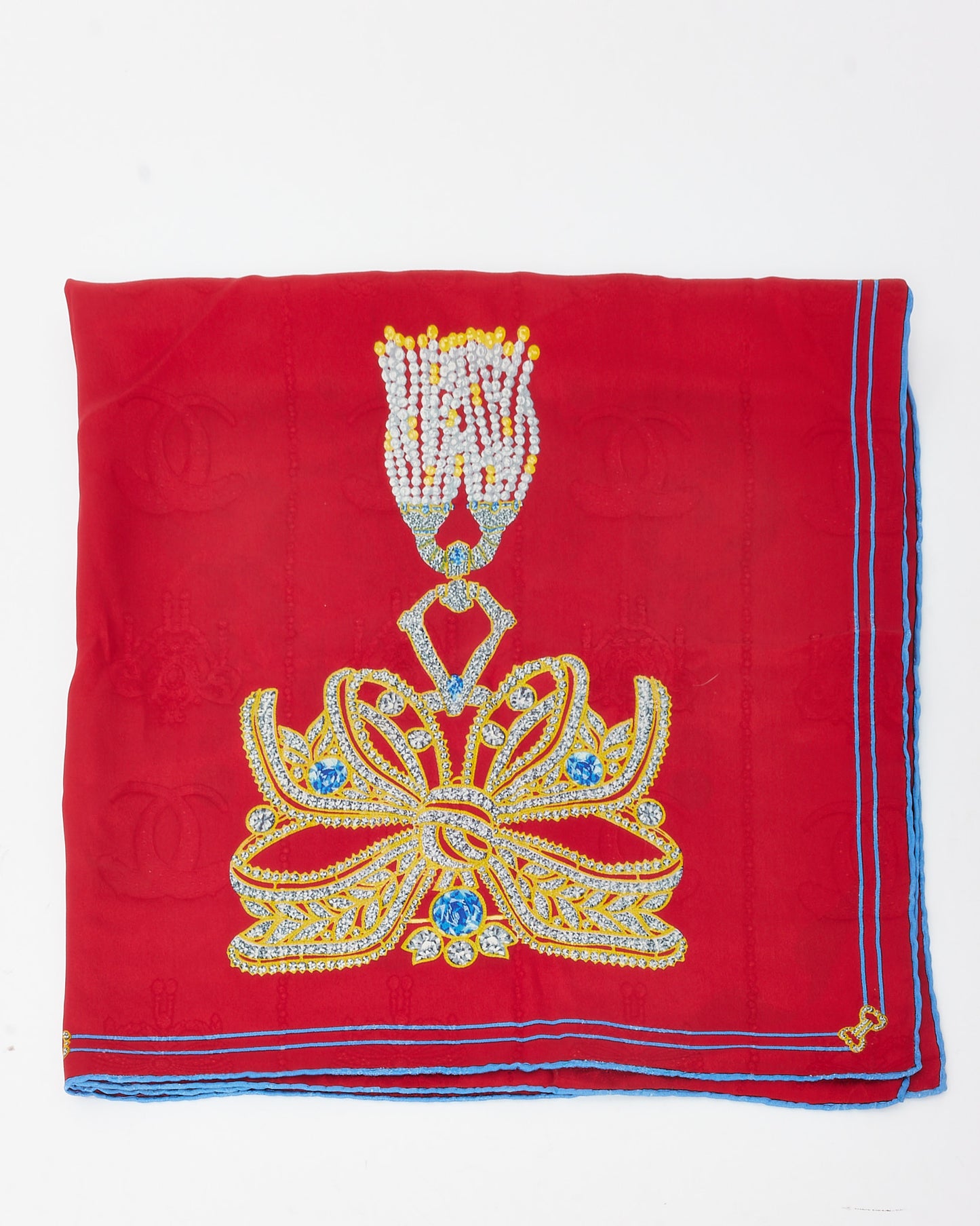 Cartier Vintage Must de Cartier Red/Gold Jewel Bowtie Pinted Silk Scarf