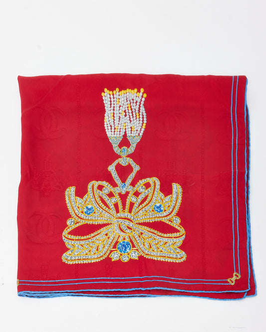 Cartier Vintage Must de Cartier Red/Gold Jewel Bowtie Pinted Silk Scarf