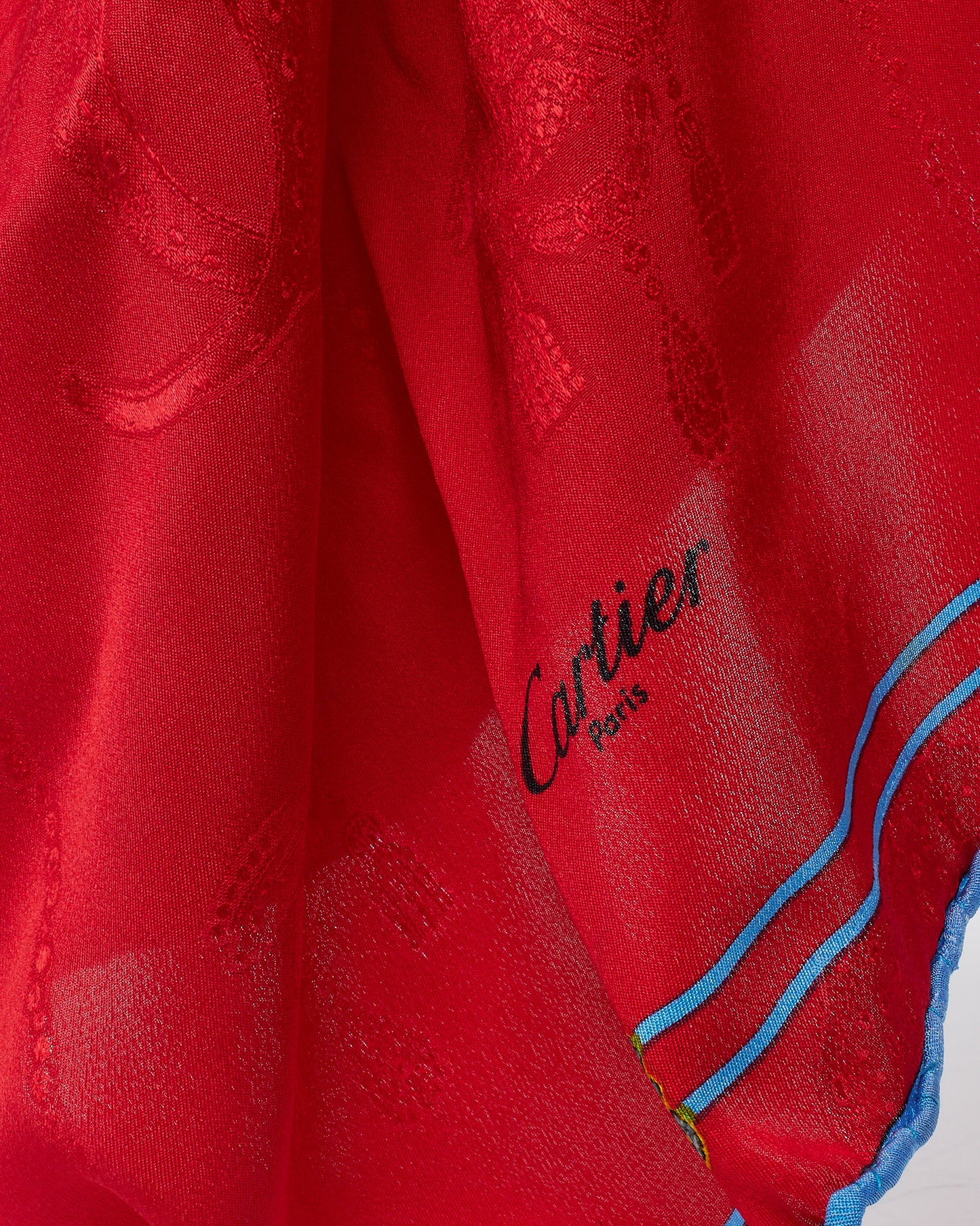 Cartier Vintage Must de Cartier Red/Gold Jewel Bowtie Pinted Silk Scarf