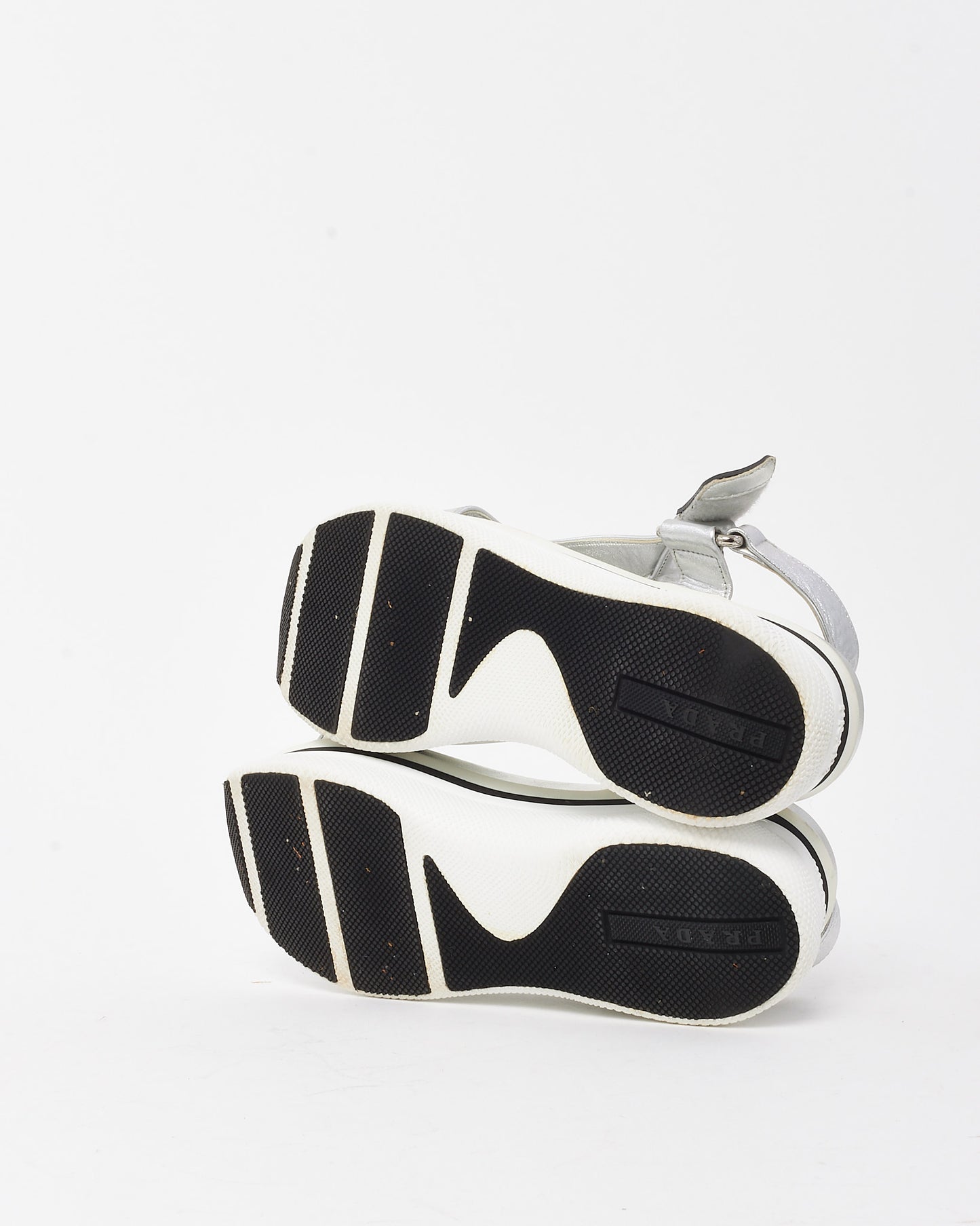Prada Metallic Silver Leather Platform Velcro Sandals - 38