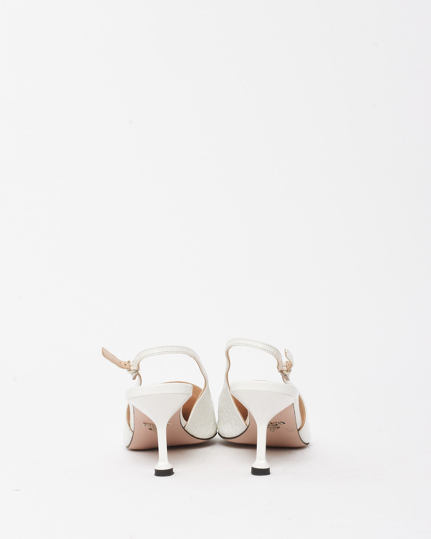 Prada Vintage White Croc Embossed Leather Slingback Pointed Toe Heels - 38.5