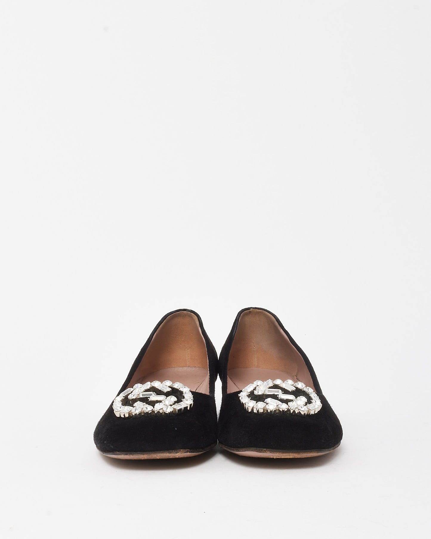 Gucci Black Suede Crystal Interlocking G Block Heel Pumps - 38.5