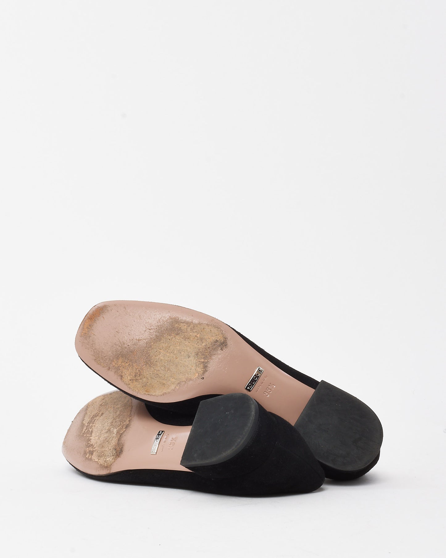 Gucci Black Suede Crystal Interlocking G Block Heel Pumps - 38.5