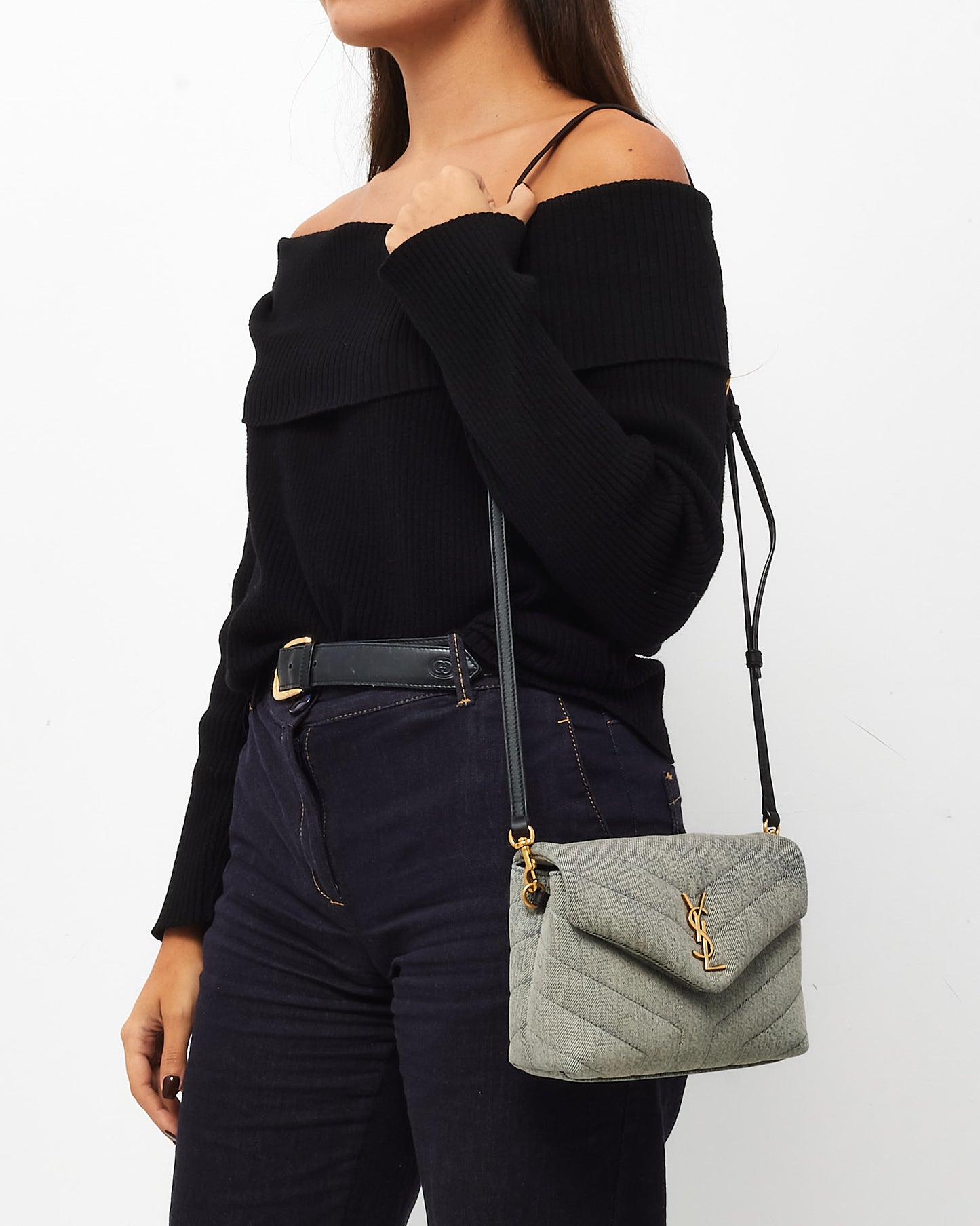 Saint Laurent Light Azure Blue Denim Toy LouLou Crossbody Bag GHW